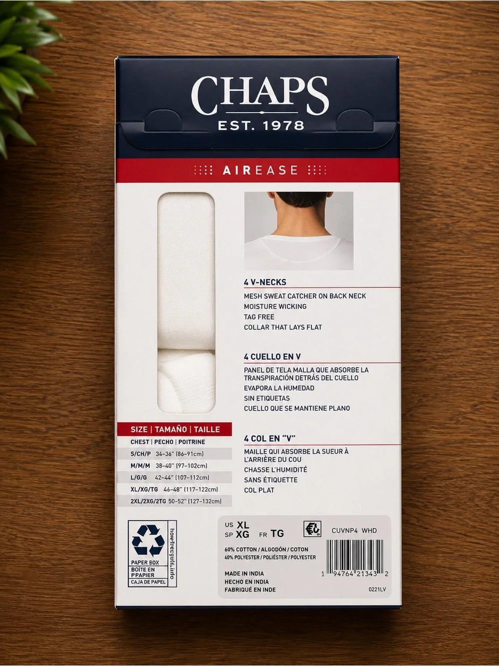 Chaps Men’s V-Neck Undershirts — White (4-Pack)